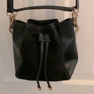 Gold Pfiel black suede and leather purse